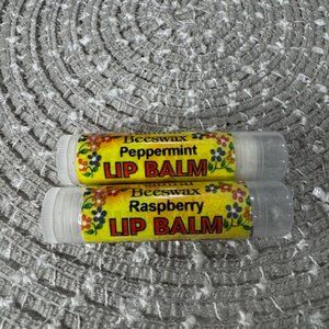 Beeswax Lip Balm 2 Pack - 1 Raspberry and 1 Peppermint
